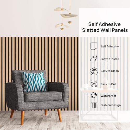 Peel and Stick Oak Slat 3D Wall Panels 4"x98", Wood Acoustic Accent - Image 2