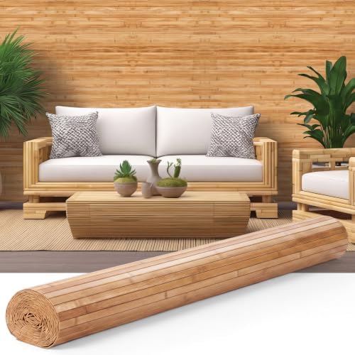 Sintuff Bamboo Slat Fence 4ft H x 16ft L, Natural Bamboo Privacy Fence Roll by Sintuff