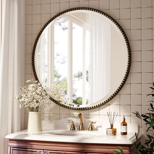 28'' Round Mirror, Beaded Circle Decorative Wall Mirror - Image 6