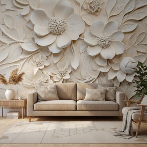3D Relief Floral Peel and Stick Mural Wallpaper Magnolia Wall Mural - Image 2