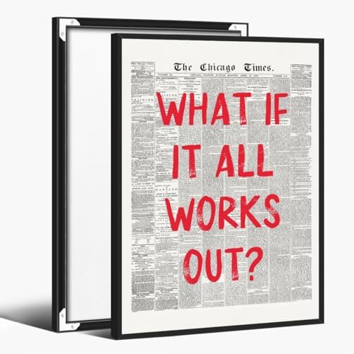Red Retro Newspaper Wall Art Trendy Inspirational Quote Poster What If It All by Unknown