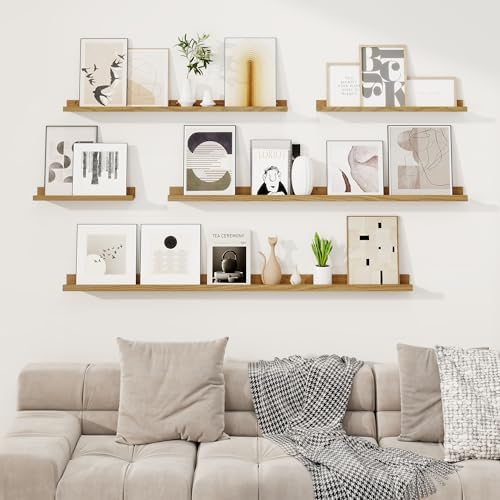 Picture Ledge Shelf, 32 inch Floating Shelves Set of 2, Oak Wood Shelf - Image 7