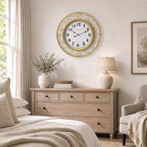 SwallowLiving Ornate Metal Wall Clock 20 Inch – Large Arabic Numbers Silent - Image 6