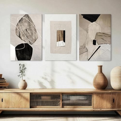 EJPFOGV Triptych Neutral Abstract Wrapped Canvas Wall Art 20x30 inches x3 - Image 4