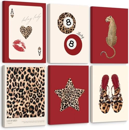 Cheetah Wall Art Red Leopard Canvas Wall Decor Y2k Trendy Coquette Poster by Unknown