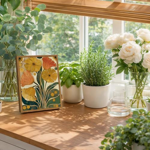 Framed Boho Floral Wall Art, Mid Century Modern Vintage Flower Pictures Wall - Image 6