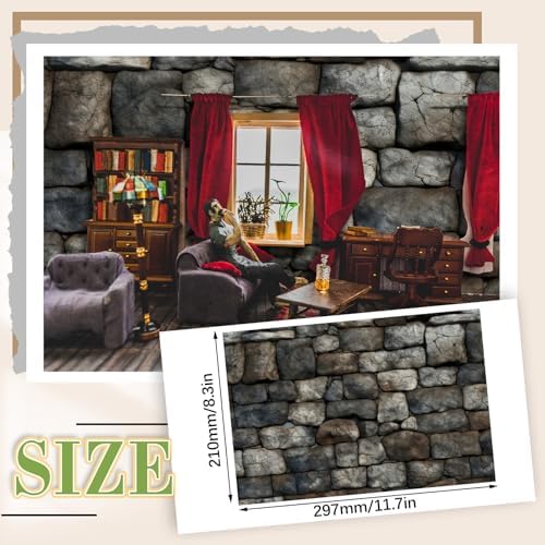 Flutesan 12 Pcs Miniature Dollhouse Wallpaper, Stone Pattern - Image 2