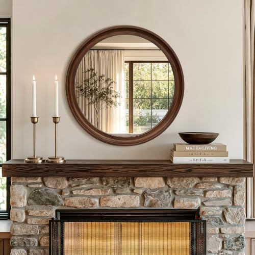Round Wood Mirror, Walnut Brown - Image 5