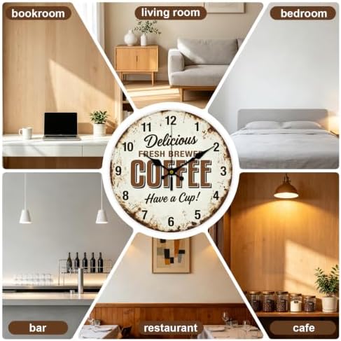 Retro Coffee Wall Clock Silent Non-Ticking 12" - Image 5