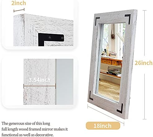 YOSHOOT Rustic Wooden Framed Wall Mirror, Natural Wood Bathroom Vanity Mirror - Image 3