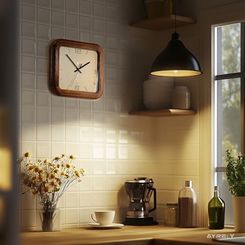 AYRELY® Rectangular Wooden Wall Clock – 12.8" W x 11.6" H Vintage Elm Wood Frame - Image 3