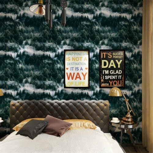 Stickorama Misty Dark Green Pine Forest Peel and Stick Wallpaper Self Adhesive - Image 3