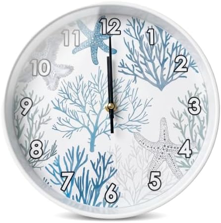 Ocean Theme Coral Starfish Beach Seashell wall clock Silent Non Ticking battery by Unknown
