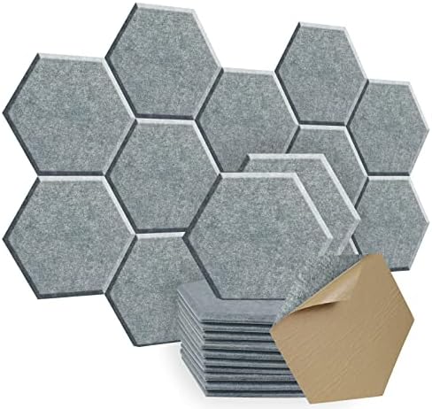 SHJADE 12 Pack Acoustic Panel Self-Adhesive, Hexagon Sound Proof Padding by SHJADE