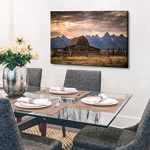 Grand Teton National Park Canvas Wall Art Sunset Moulton Barn Landscape Wall - Image 2