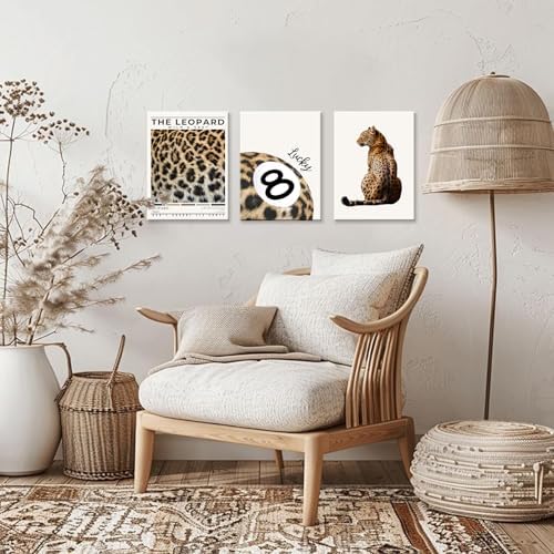 Trendy Leopard Wall Art Set of 3 Preppy Cheetah Wall Art, Funky Lucky 8 Ball - Image 2