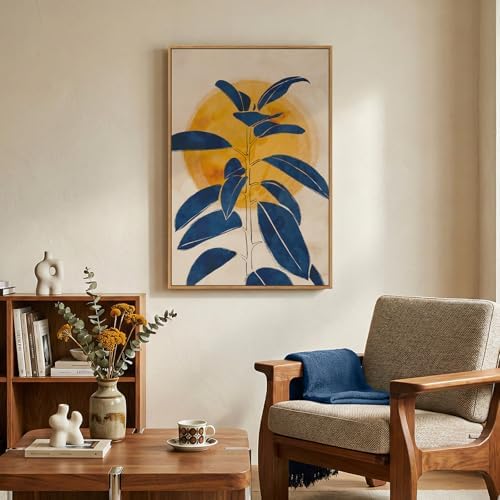 Framed Abstract Boho Blue Yellow Canvas Wall Art - Image 4