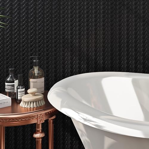 Livelynine 15.8x197 Black Peel and Stick Wallpaper Textured Rattan Black - Image 4