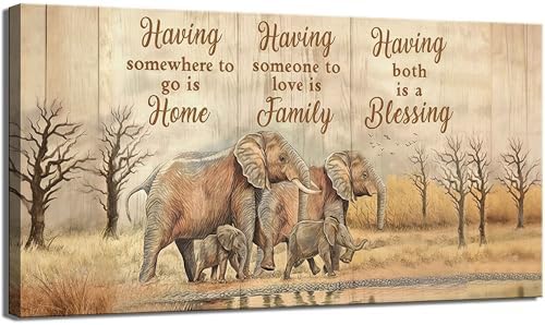 Elephant Family Home Family Blessing Canvas Wall Art Large Modern Emotional by Rijkwrdwallart