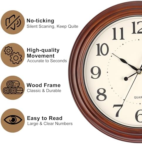 12 Inch Wood Wall Clock Retro Wooden Wall Clocks Battery Operated - Image 2
