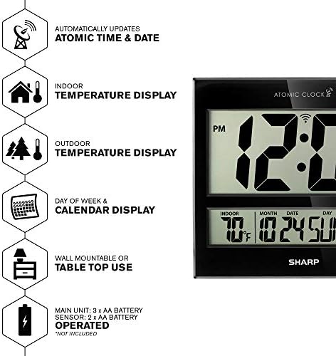 Sharp Atomic Digital Wall Clock, Indoor/Outdoor Temp Sensor - Image 3