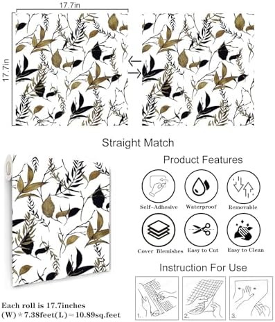 Black and Brown Leaf Peel and Stick Wallpaper 17.7in x 88.5in - Image 4
