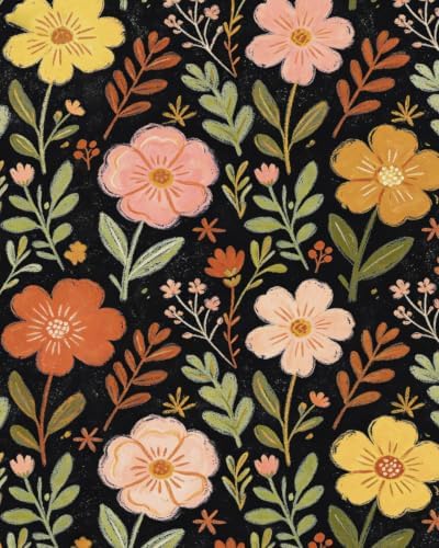 ILHIIOR Black/Orange Floral Peel and Stick Wallpaper 17.5 x 118 Inches by ILHIIOR