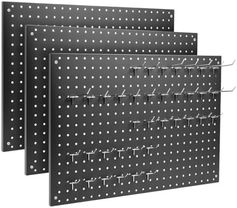 Peg Board, 3 Pack Metal Pegboard Panels Black Pegboards Wall Organizer by MUWOOD