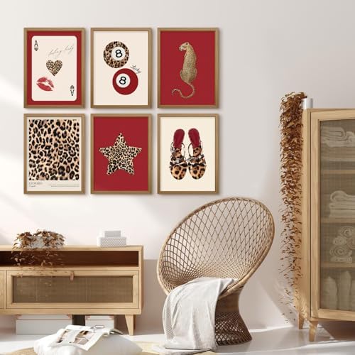 Cheetah Wall Art Red Leopard Canvas Wall Decor Y2k Trendy Coquette Poster - Image 3