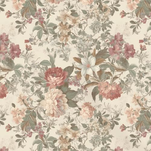 Ismoon Floral Wallpaper Peel and Stick Vintage Beige Contact Paper by Ismoon