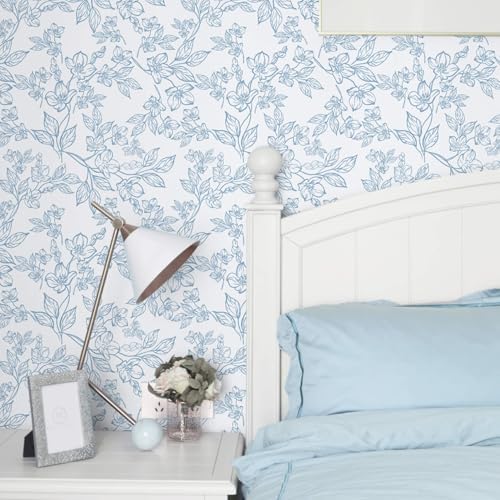 Ismoon Floral Peel Stick Wallpaper Blue White Contact Paper 17.3x393in - Image 3