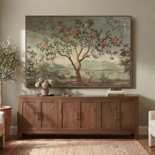Oversized Framed Vintage Chinoiserie Landscape Living Room Wall Art - Image 4