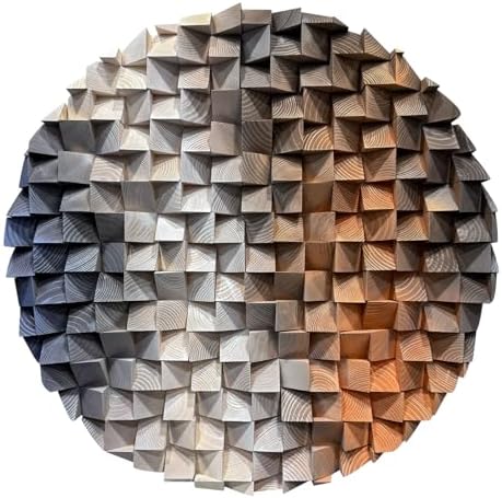 LIUZEYUE Round Wood Wall Art, Split-Tone Cube Mosaic, Modern Wood Accent - Image 4