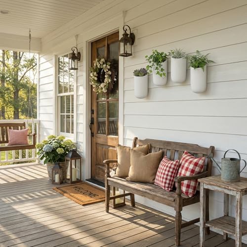 MyGift Set of 4 Matte White Ceramic Wall Planters, 6 Inch Hanging Pots - Image 4