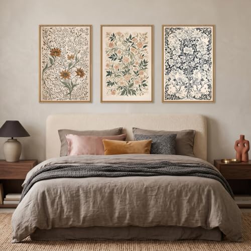 Large Abstract Vintage Flower Framed Canvas Wall Art, Antique Botanical Wall - Image 4