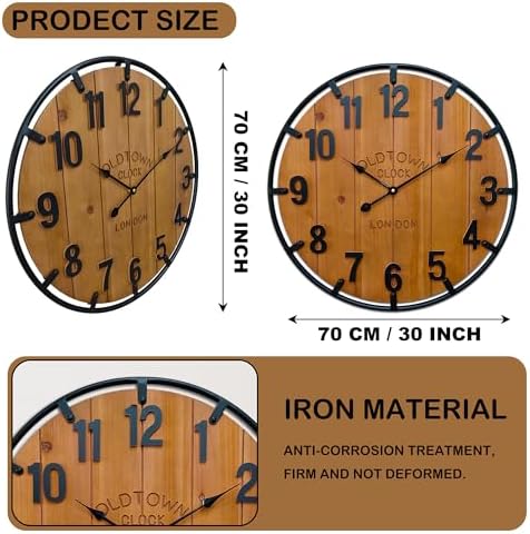 Large Farmhouse Rustic Wooden Wall Clock - Image 4