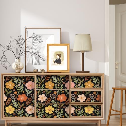 ILHIIOR Black/Orange Floral Peel and Stick Wallpaper 17.5 x 118 Inches - Image 2