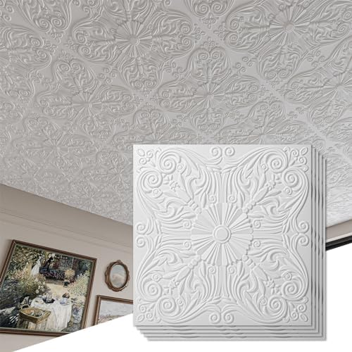 Art3d Spanish Floral Drop Ceiling Tiles, 24 x 24 in, Matt White - Image 2