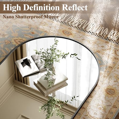 Arched Full Length Mirror 65"x24" Leaning Hanging Decor Black - Image 3