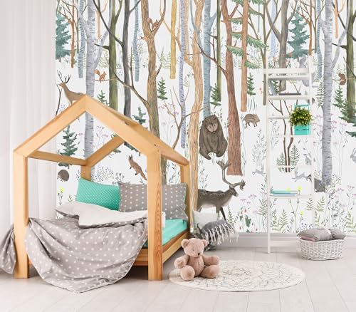 XMPMBM-Cartoon Hand-Painted Animals Woodland Nursery Room Fabric Wallpaper by Moredurableandtear-resistantthantraditionalwallpaperwithexcellentadhesion