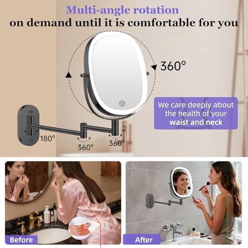 FUNTOUCH 5000mAh Rechargeable Wall Mounted Lighted Makeup Mirror - Image 4