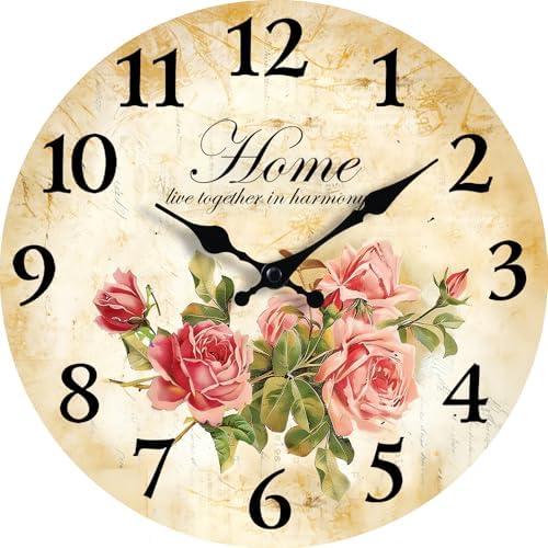 Retro Vintage Pink Roses 8 Inch Small Wooden Wall Clock by EZXZZ