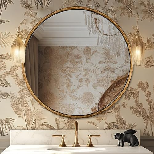 ANDY STAR 30 Inch Hand-Forged Round Gold Mirrors, Hammered Round Bathroom Mirror by ANDYSTAR