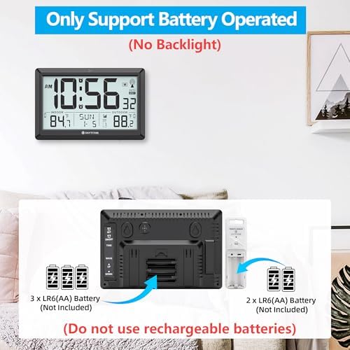 Atomic Clock Wall with Indoor/Outdoor Temp & 10.5" Large LCD Display - Image 5