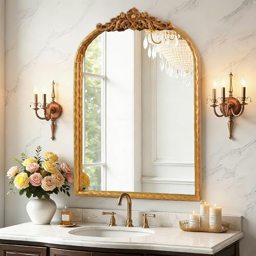 Vintage Arched Gold Mirror 19x27, Baroque Traditional Ornate Gold Antique Wall by LOVNAHOMakeYourHomeLovely