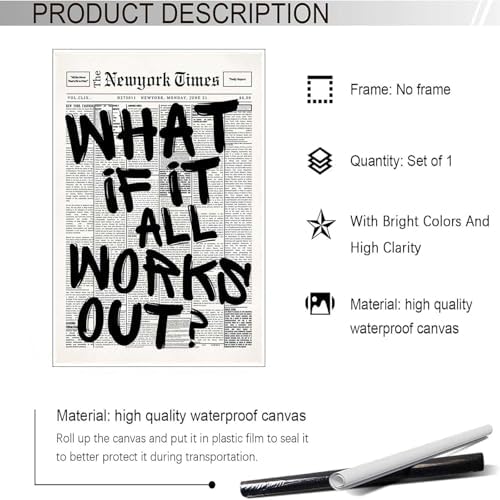 Drimiler Retro Black And White Newspaper Poster What If It All Works Out Canvas - Image 2