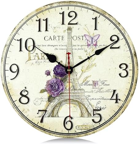 Lafocuse Wooden Paris Eiffel Tower Wall Clock Silent Non Ticking 12 Inch by VisiteLafocuse