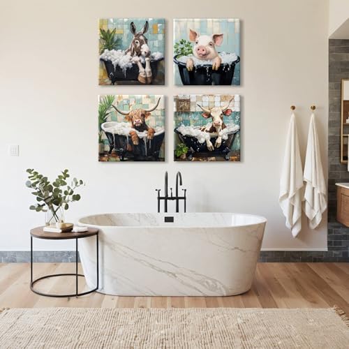 Funny Kids Bathroom Decor Cute Animals Wall Art Farmhouse Baby Room Decor - Image 3