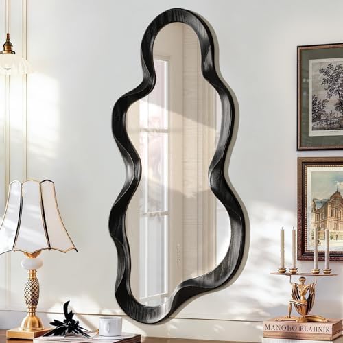 Asymmetrical Mirror Irregular Wall Mirror Modern Wood Frame Unique Mirrors Cute by Lzuso