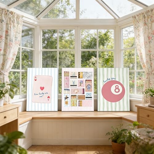 3Pcs Trendy Preppy Canvas Wall Art Pink Blue Matchbox Lucky 8 Ball Pictures - Image 6
